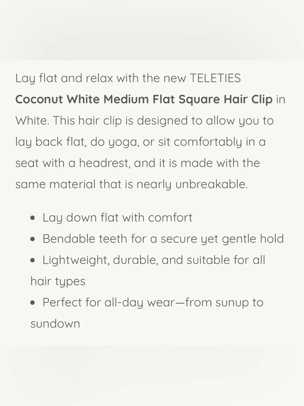 TELETIES Coconut White Large Flat Hairclip.